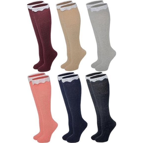 6 Pairs Women's Boot Socks Knee High Cable Knit Winter Wool Socks Assorted